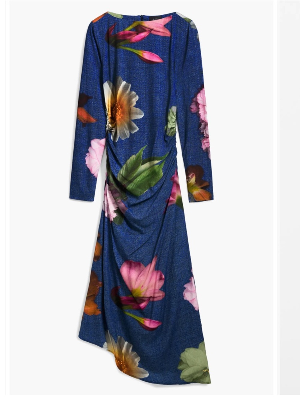 Desigual Floral Print Asymmetrical Ruched Long Sleeve Midi Dress L - Picture 5 of 11